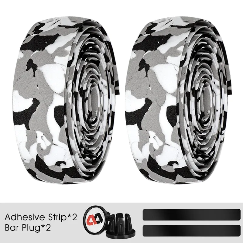 2pcs Bicycle Handlebar Tape Camouflage Anti-Slip Damping Cycling Road Bike Handle Belt Wraps with Bar End Plugs