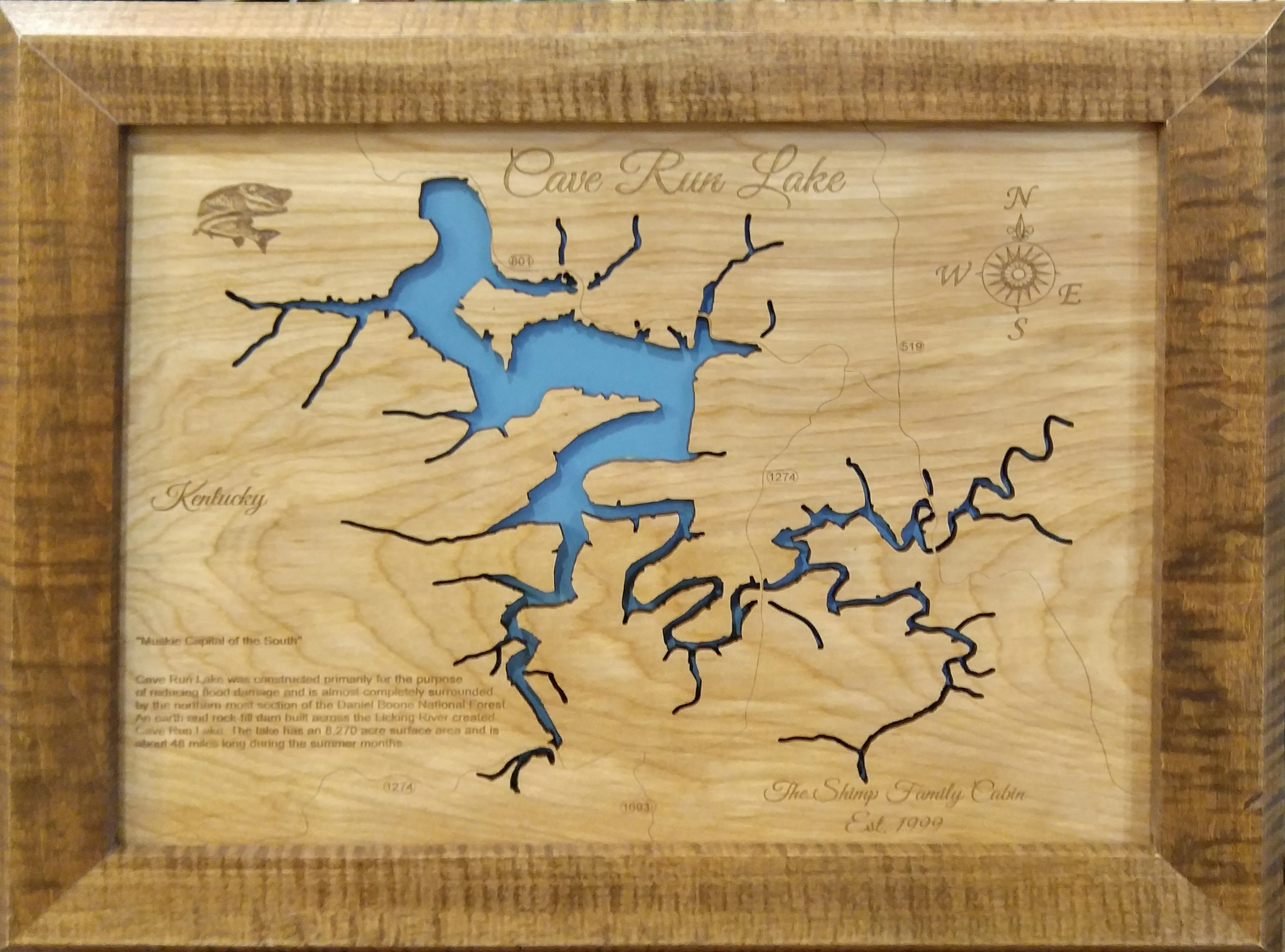 Cave Run Lake, Kentucky - Laser Cut Wood Map