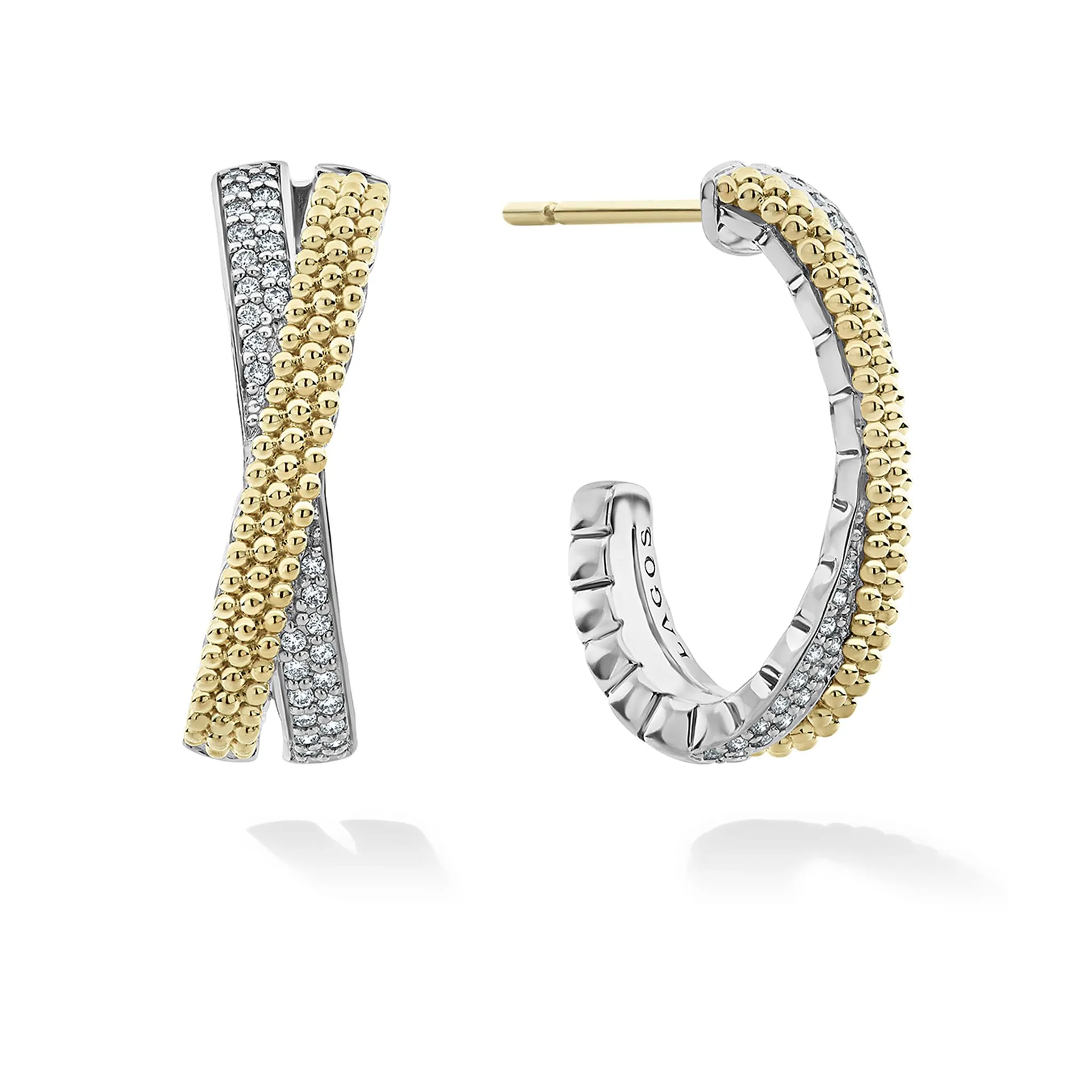 Caviar Lux Two-Tone Caviar X Diamond Hoop Earrings