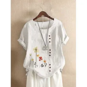 Flower Print Button T-shirt