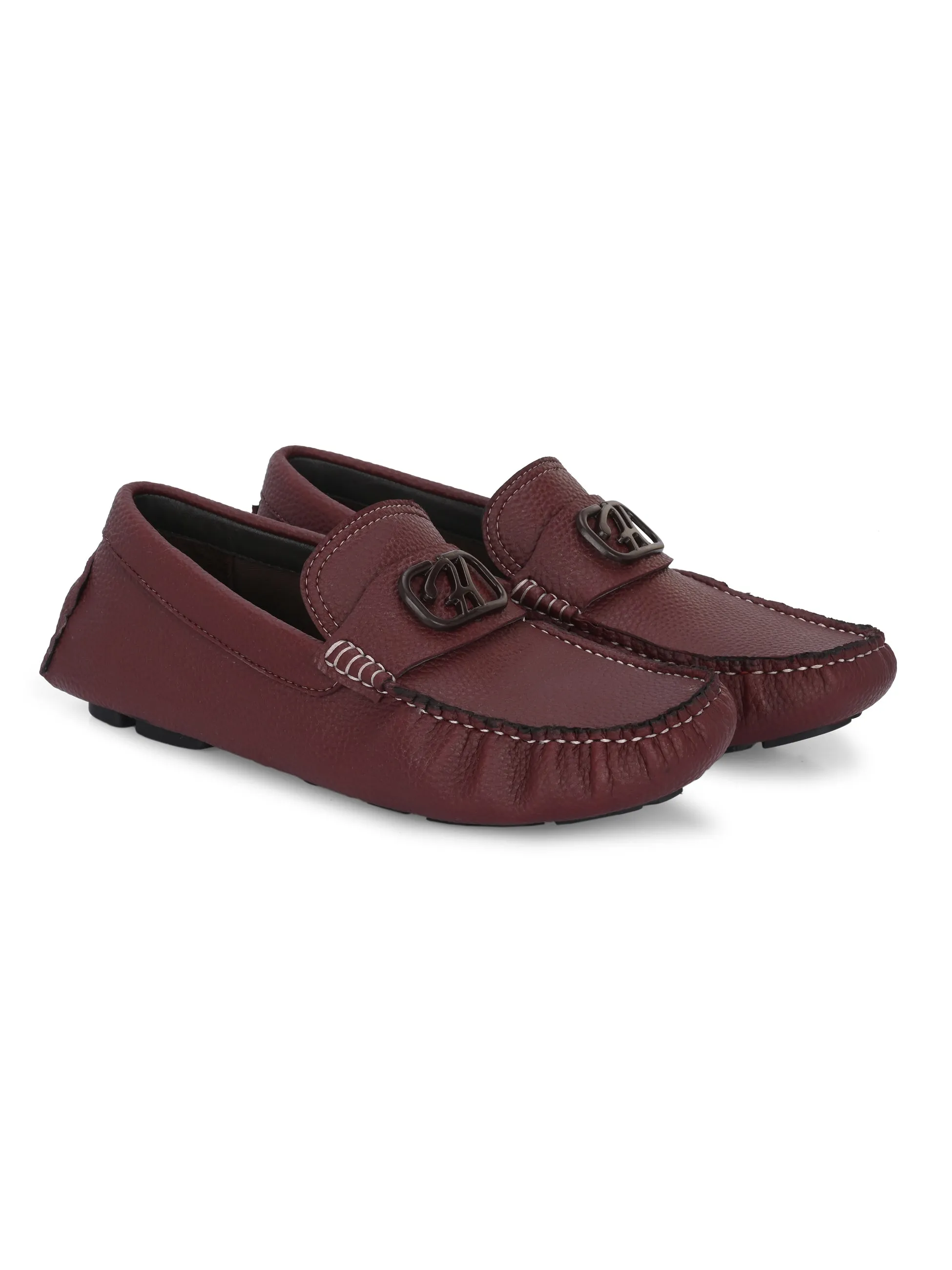 Hitz Men's Brown Leather Casual Loafers