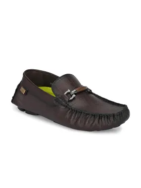 Hitz Men's Brown Leather Slip On Loafer Shoes