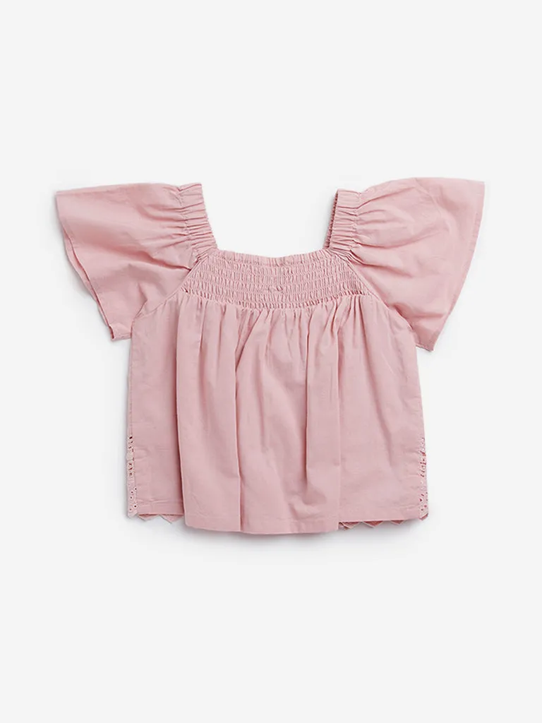 HOP Kids Dusty Pink Crochet-Detailed Cotton Top