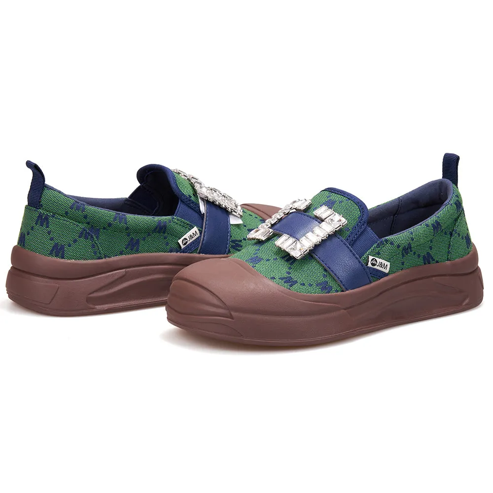 JOY&MARIO Women’s Fabric Loafers in Green-65898W