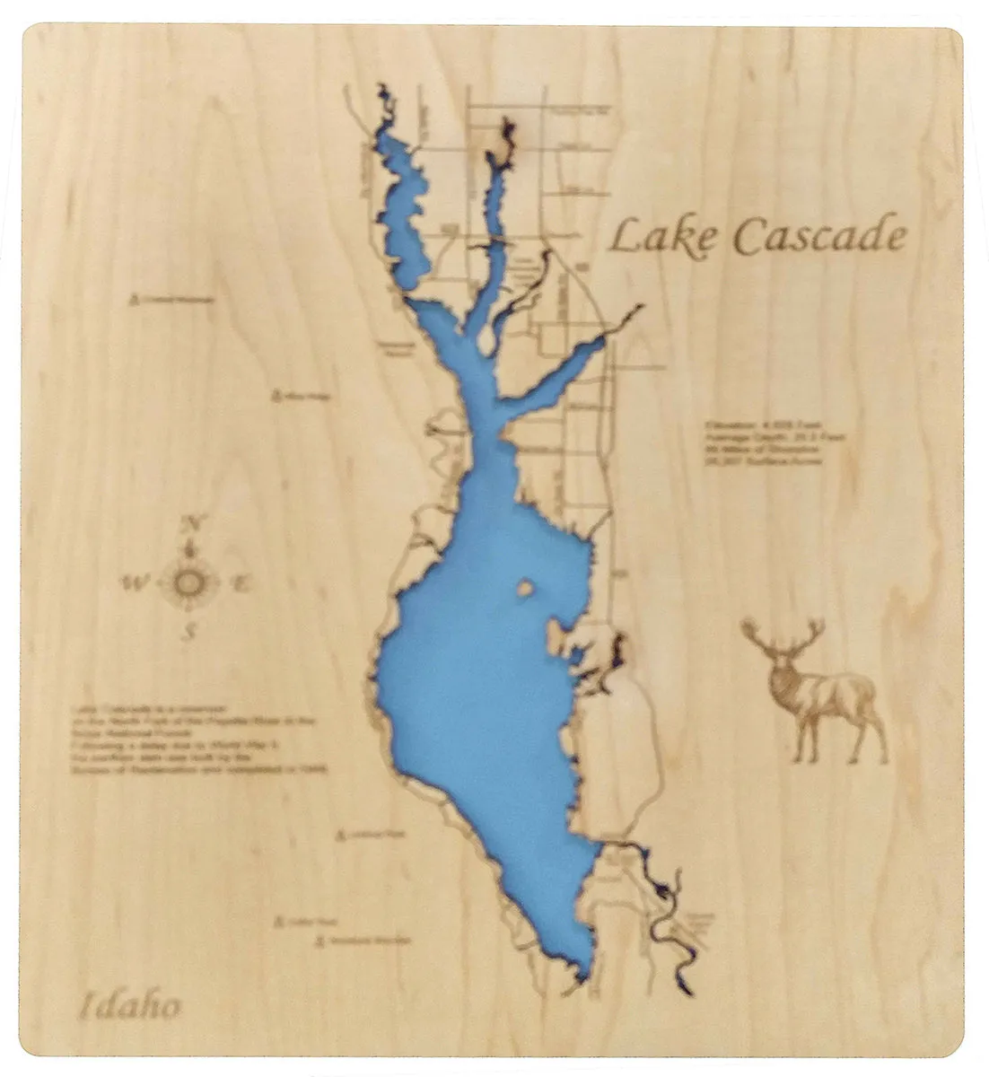 Lake Cascade, Idaho - Laser Cut Wood Map