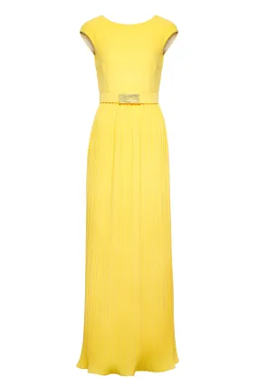 LUNARIA YELLOW PLEATED GOWN WITH BELT