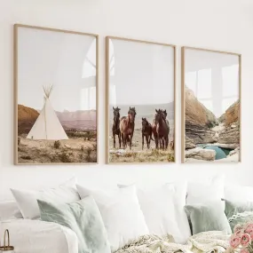 Native American Desert Landscape. Wall Art Set of 3 Prints