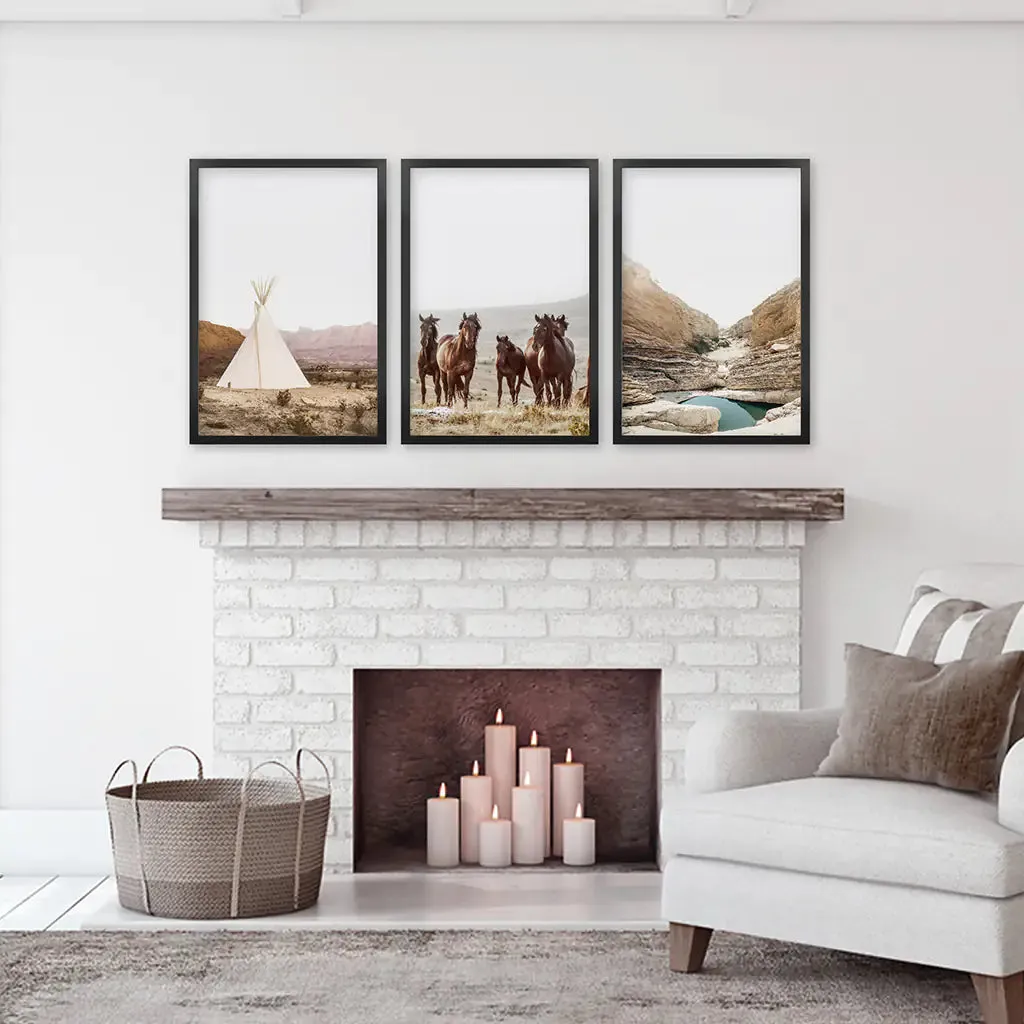 Native American Desert Landscape. Wall Art Set of 3 Prints