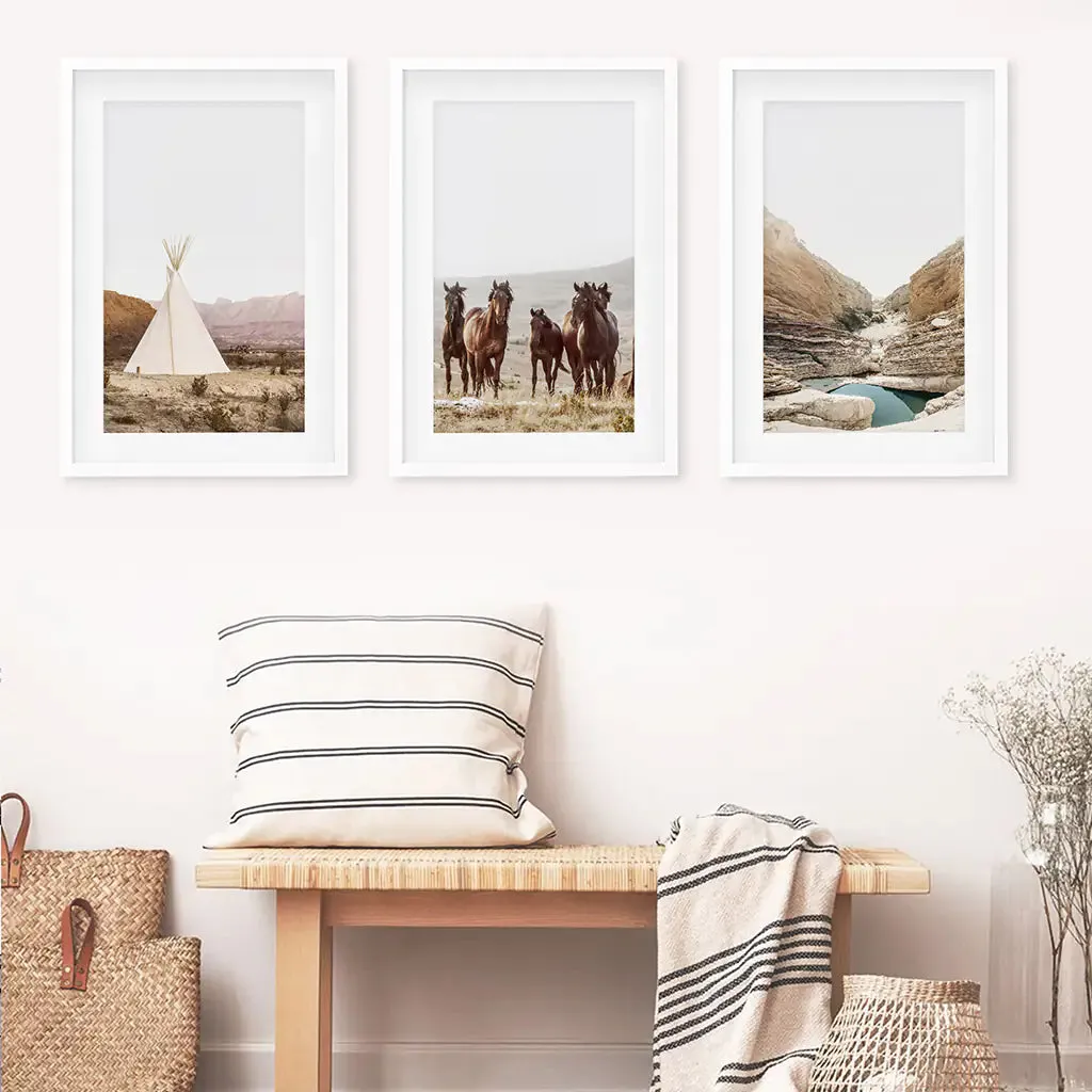 Native American Desert Landscape. Wall Art Set of 3 Prints