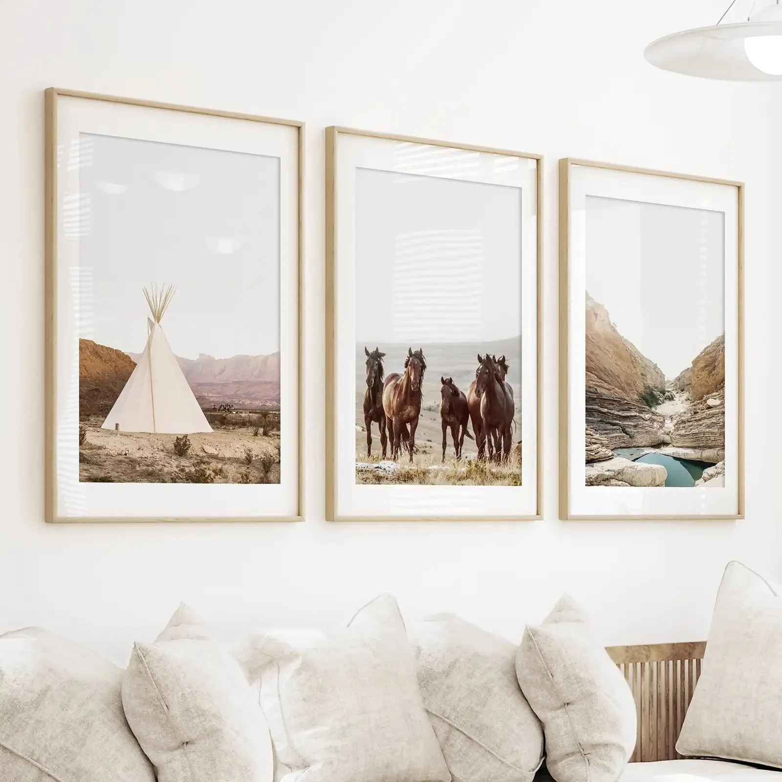 Native American Desert Landscape. Wall Art Set of 3 Prints