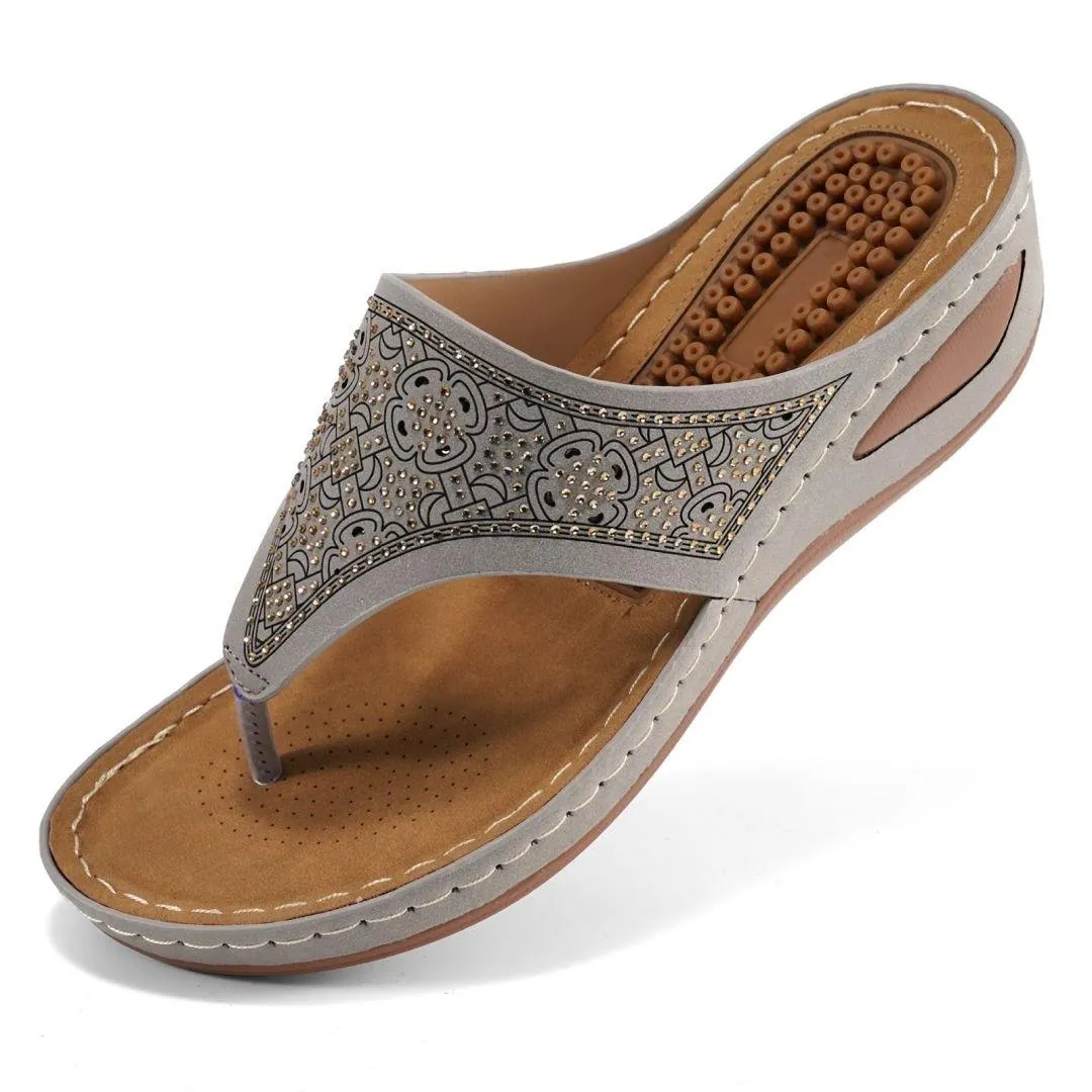 【No.2】Women's Sandals Flip Flop Rhinestone Wedge Sandals