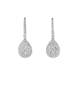 Pear Shape Cluster Diamond Drop Earrings, 1.65 CT