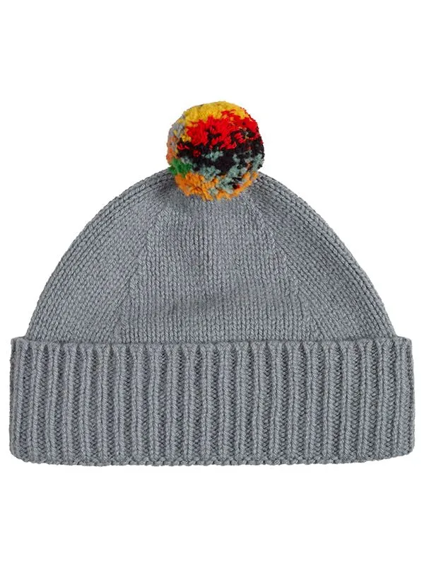 Plain Hat with Stripe Pompom Purslane