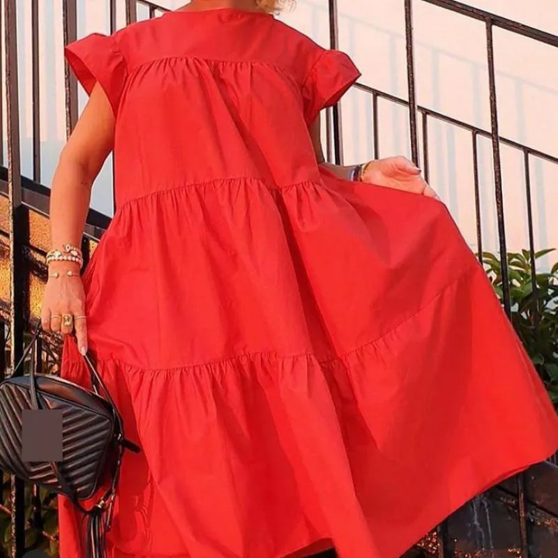 Short Sleeve Pleated Long Dress