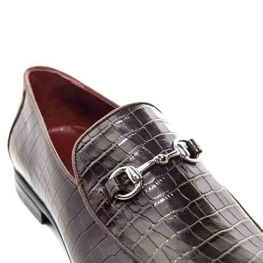 SIGOTTO UOMO Crocodile Print Brown Leather Loafer