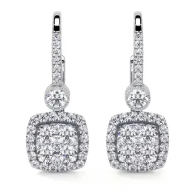 Square Drop Cluster Diamond Earrings