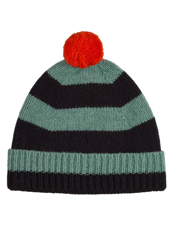 Stripe Pompom Hat Oatmeal & black