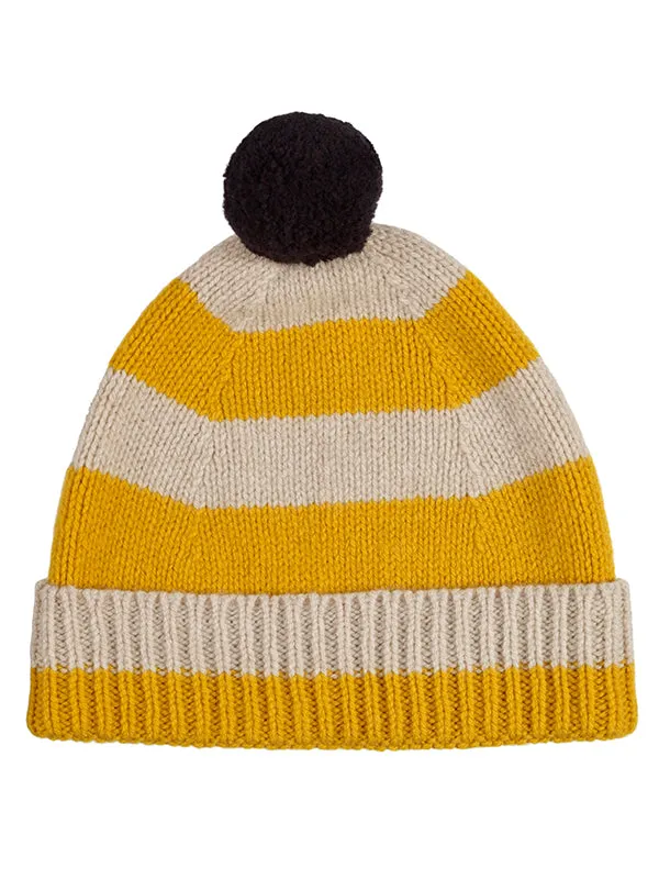 Stripe Pompom Hat Oatmeal & black