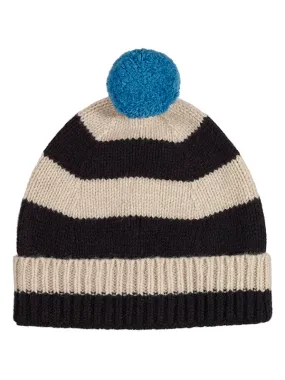 Stripe Pompom Hat Oatmeal & black