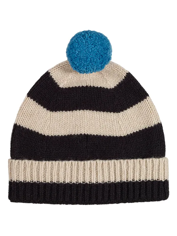 Stripe Pompom Hat Strath & black