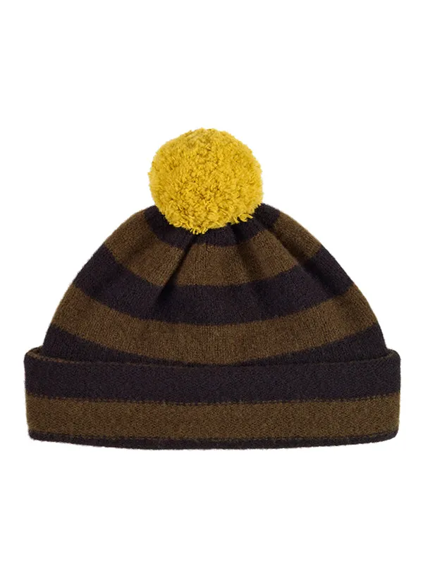 Stripe Pompom Hat Turmeric & Oatmeal