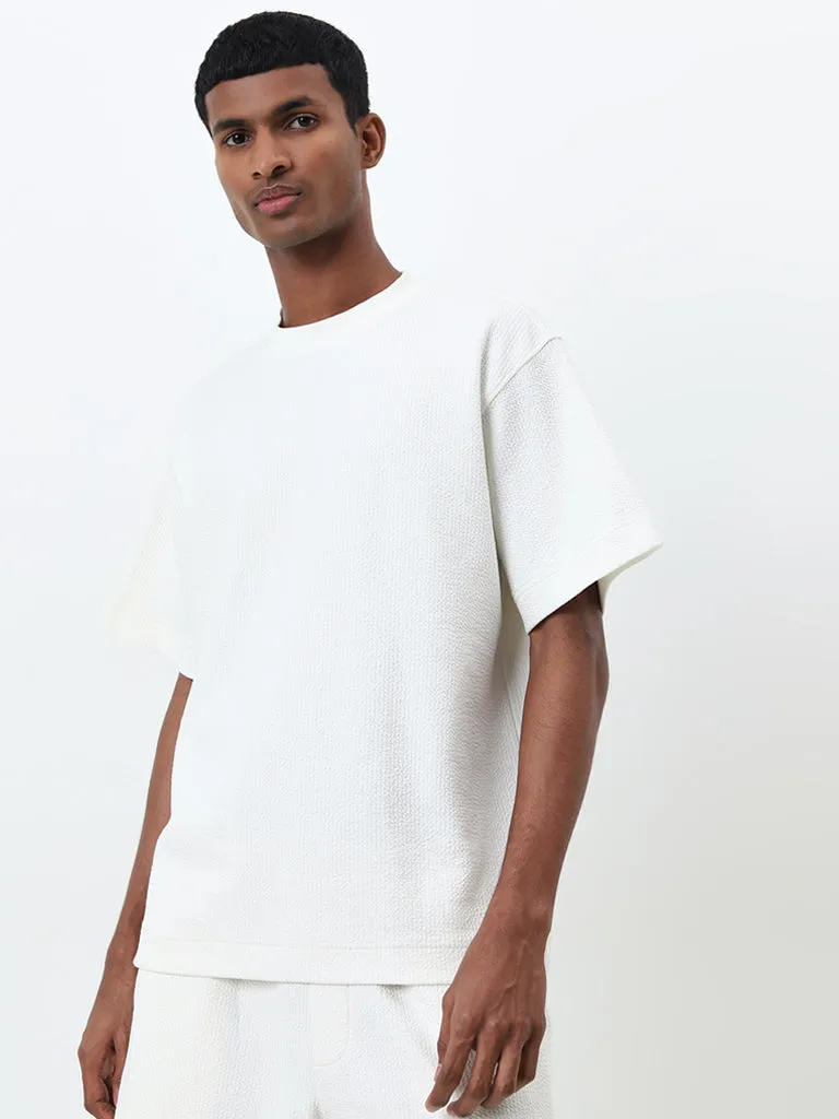 Studiofit White Textured Relaxed-Fit T-Shirt