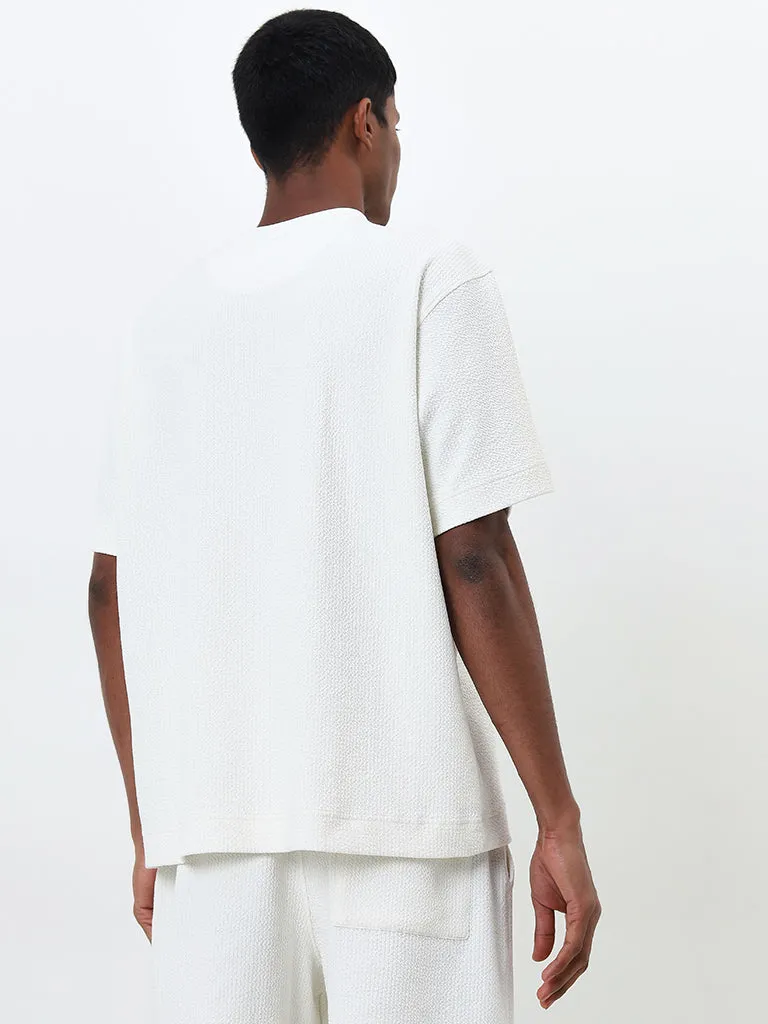 Studiofit White Textured Relaxed-Fit T-Shirt