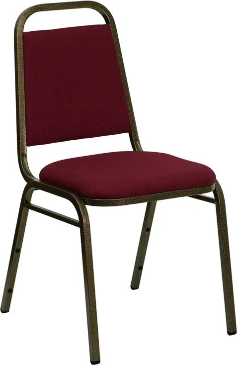 TBD 1003 Club Series Trapezoidal Back Stacking Banquet Chair with Burgundy Fabric and 1.5'' Thick Seat - Gold Vein Frame