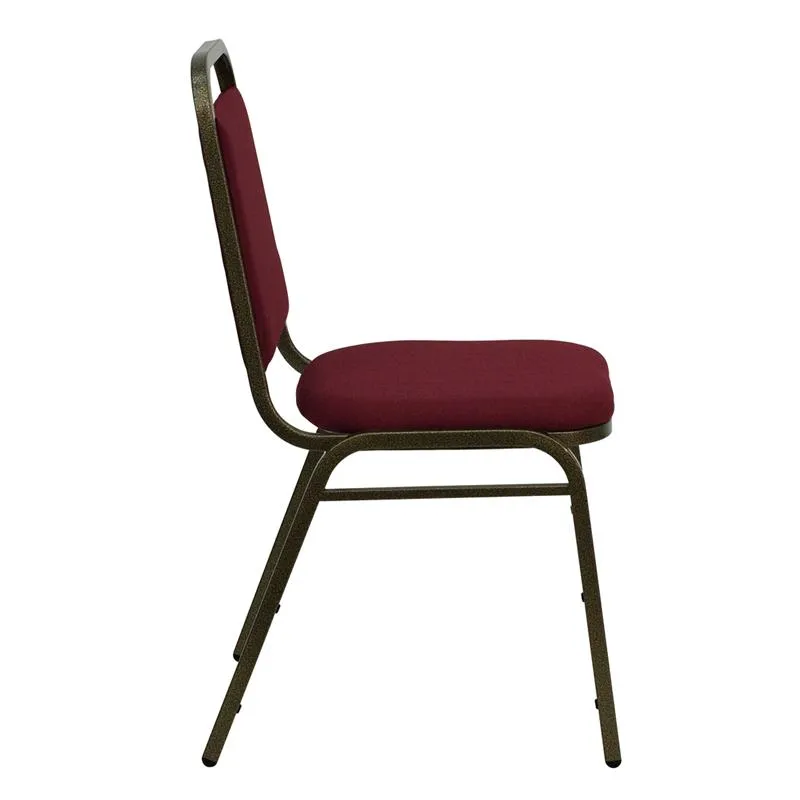 TBD 1003 Club Series Trapezoidal Back Stacking Banquet Chair with Burgundy Fabric and 1.5'' Thick Seat - Gold Vein Frame