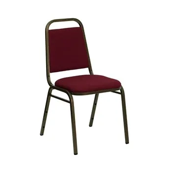 TBD 1003 Club Series Trapezoidal Back Stacking Banquet Chair with Burgundy Fabric and 1.5'' Thick Seat - Gold Vein Frame