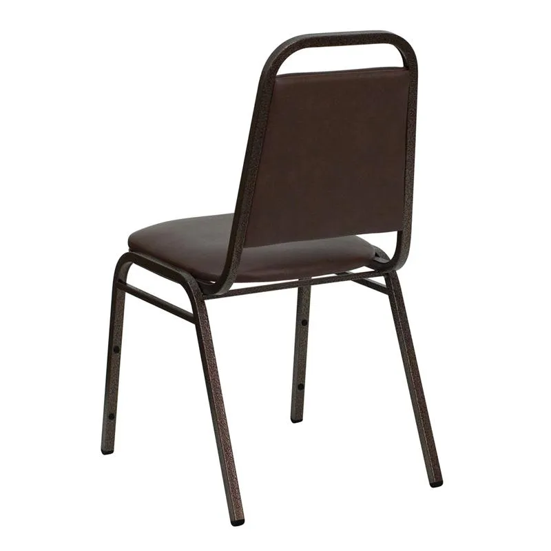 TBD 1004 Club Series Trapezoidal Back Stacking Banquet Chair with Brown Vinyl and 1.5'' Thick Seat - Copper Vein Frame