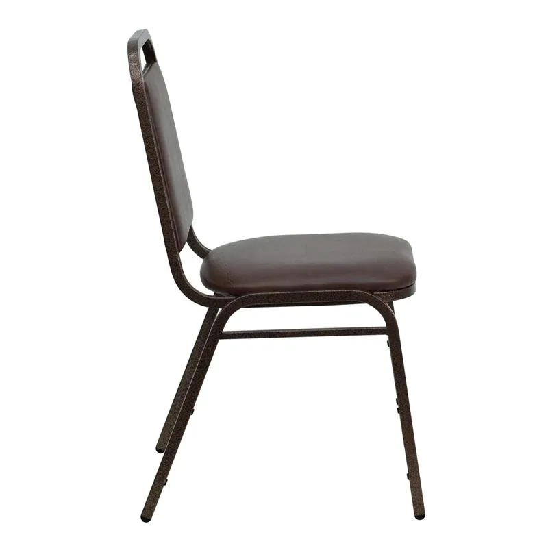 TBD 1004 Club Series Trapezoidal Back Stacking Banquet Chair with Brown Vinyl and 1.5'' Thick Seat - Copper Vein Frame