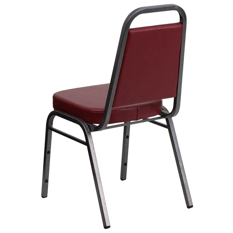 TBD 1007 Club Series Trapezoidal Back Stacking Banquet Chair with Burgundy Vinyl and 2.5'' Thick Seat - Silver Vein Frame