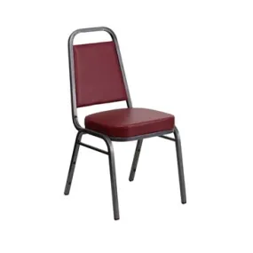 TBD 1007 Club Series Trapezoidal Back Stacking Banquet Chair with Burgundy Vinyl and 2.5'' Thick Seat - Silver Vein Frame