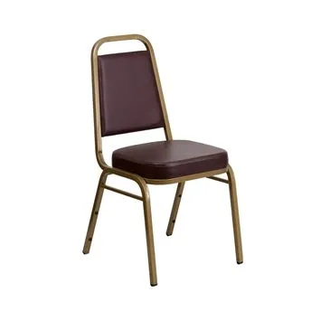 TBD 1009 Club Series Trapezoidal Back Stacking Banquet Chair with Brown Vinyl and 2.5'' Thick Seat - Gold Frame