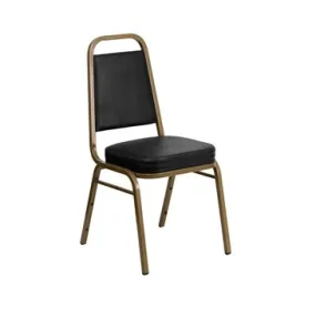 TBD 1010 Club Series Trapezoidal Back Stacking Banquet Chair with Black Vinyl and 2.5'' Thick Seat - Gold Frame