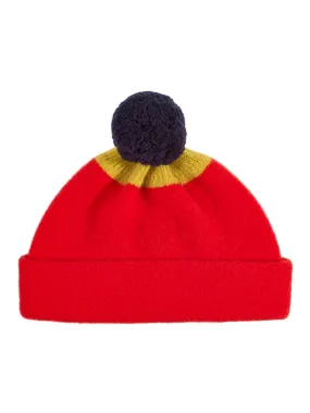 Top Spot Pompom Hat Scarlet & Turmeric