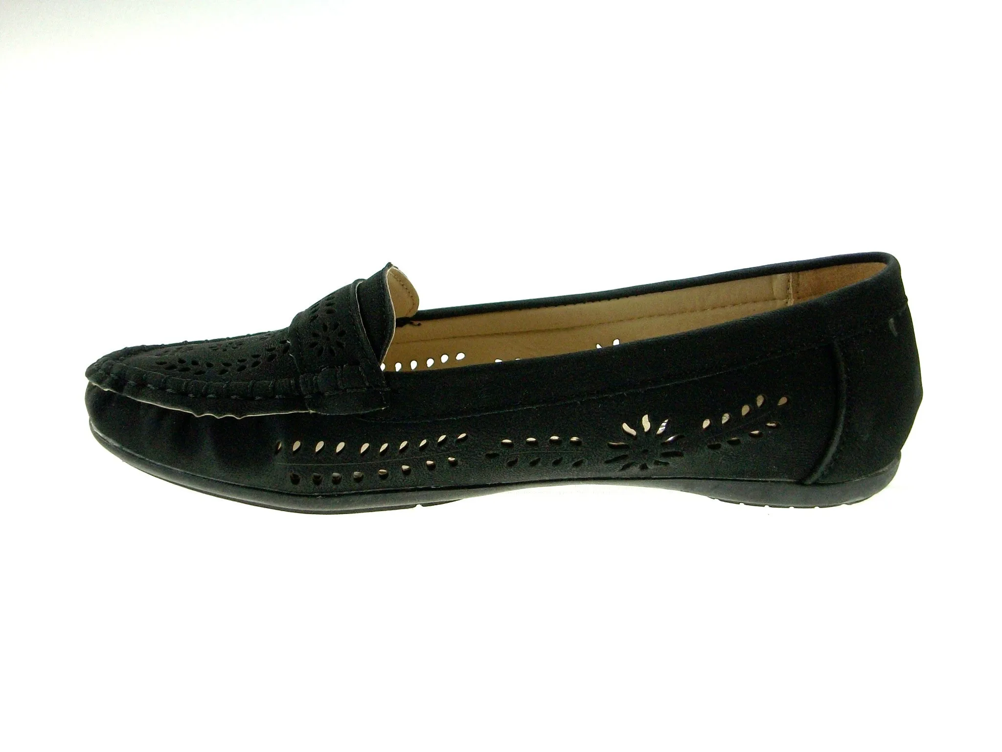 Women's LL-01 Laser Cut Slip On Moccasin Flat Shoes